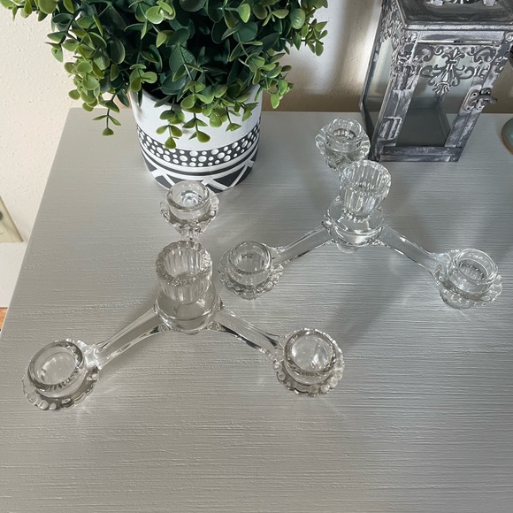 Set Of 2 Cambridge Elegant Depression Glass Candle Holders 3 large Arm Vintage - Picture 1 of 7